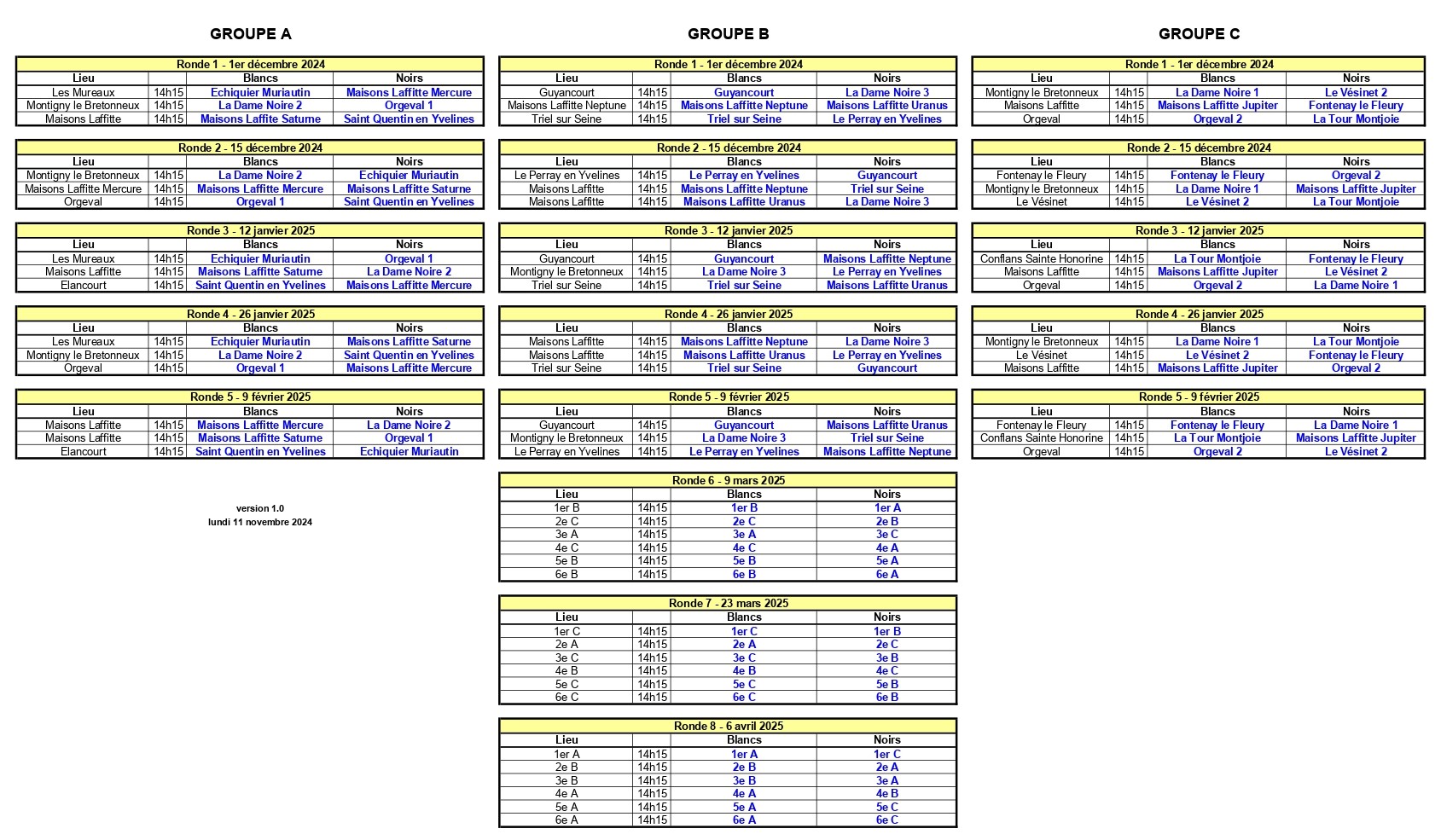 Calendrier Jeunes Equipes